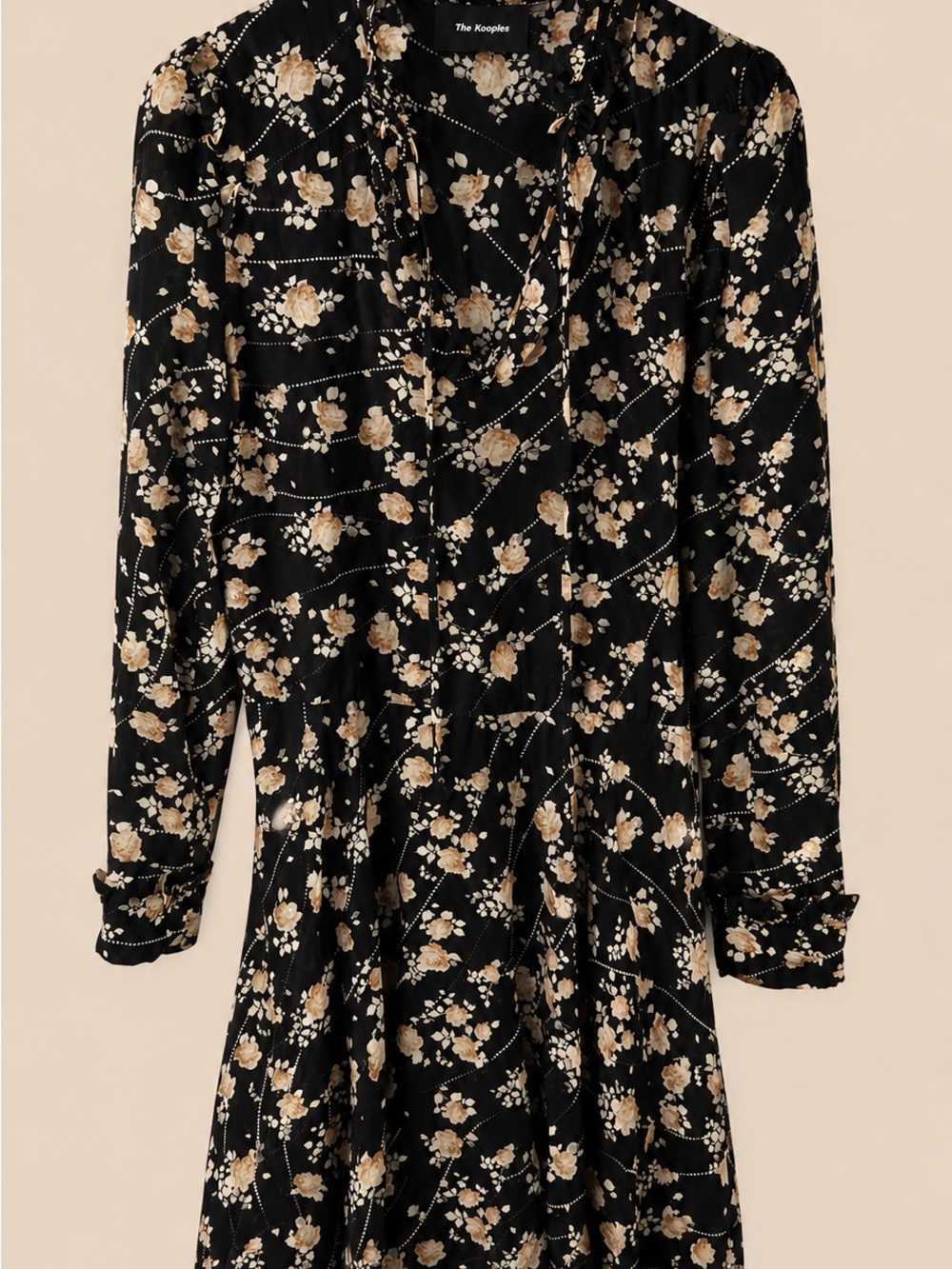 The Kooples Black Dress with Cream Floral Print